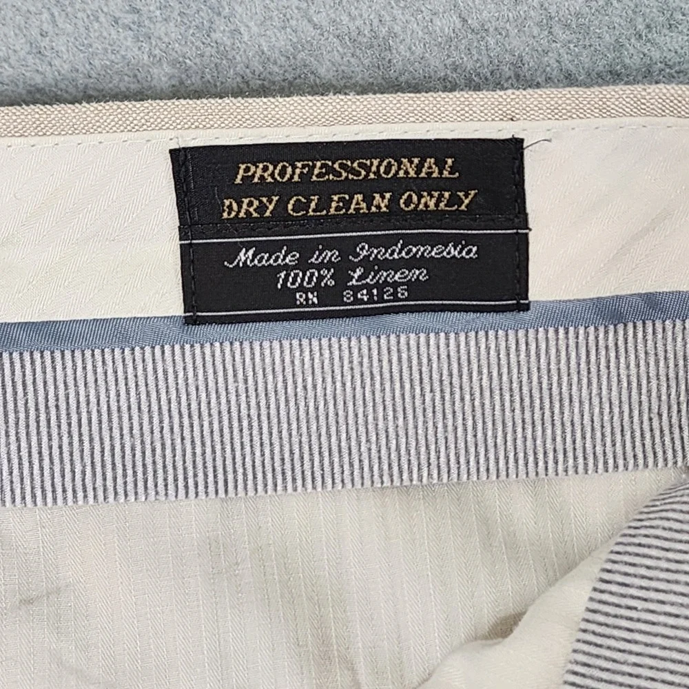 Haspel Linen Trousers Mens 34 Beige Straight Leg Flat Front Coastal Preppy Pants